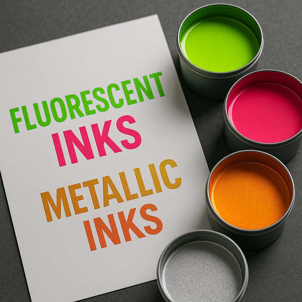 Colorful ink powders in white bowls.